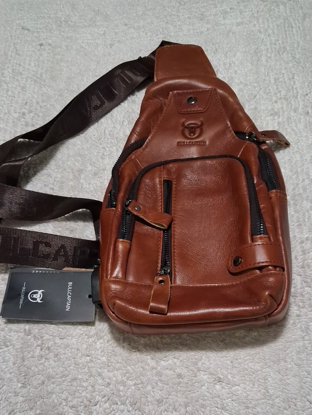 Men's Tan Leather Crossbody Sling Bag